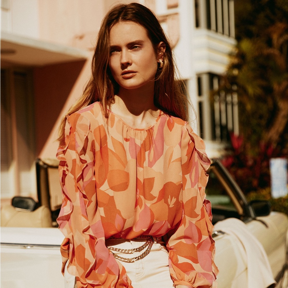 Melanie Lyne Floral Ruffle Sleeve Blouse